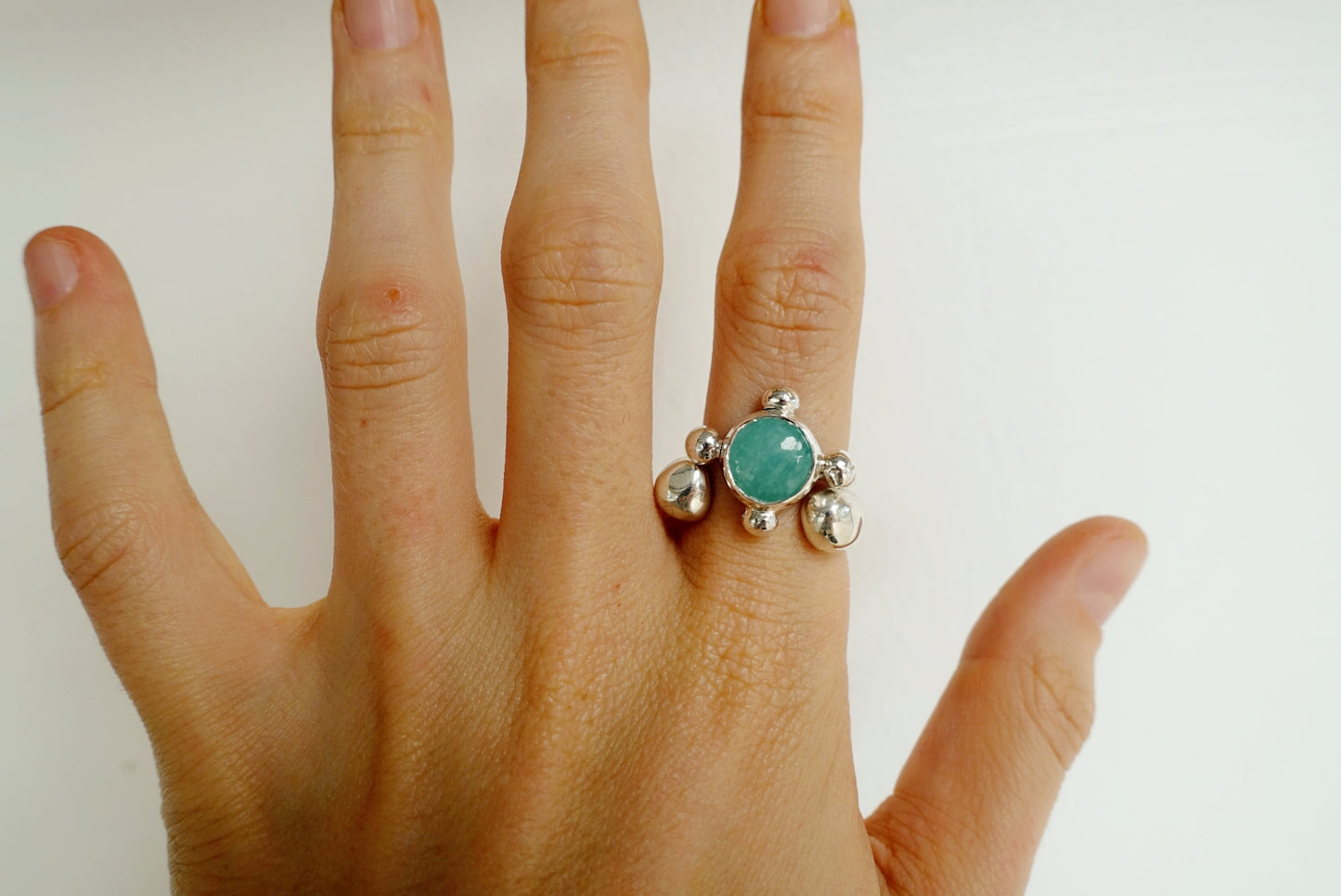 Amazonite Speckled Stone Ring 3 + Plain Tasmin Ring Stacking Set