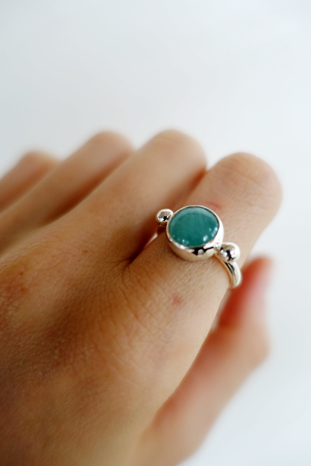 x2 Ring Set: Blue Chalcedony Speckled Ring 3 + Amazonite Speckled Ring 1