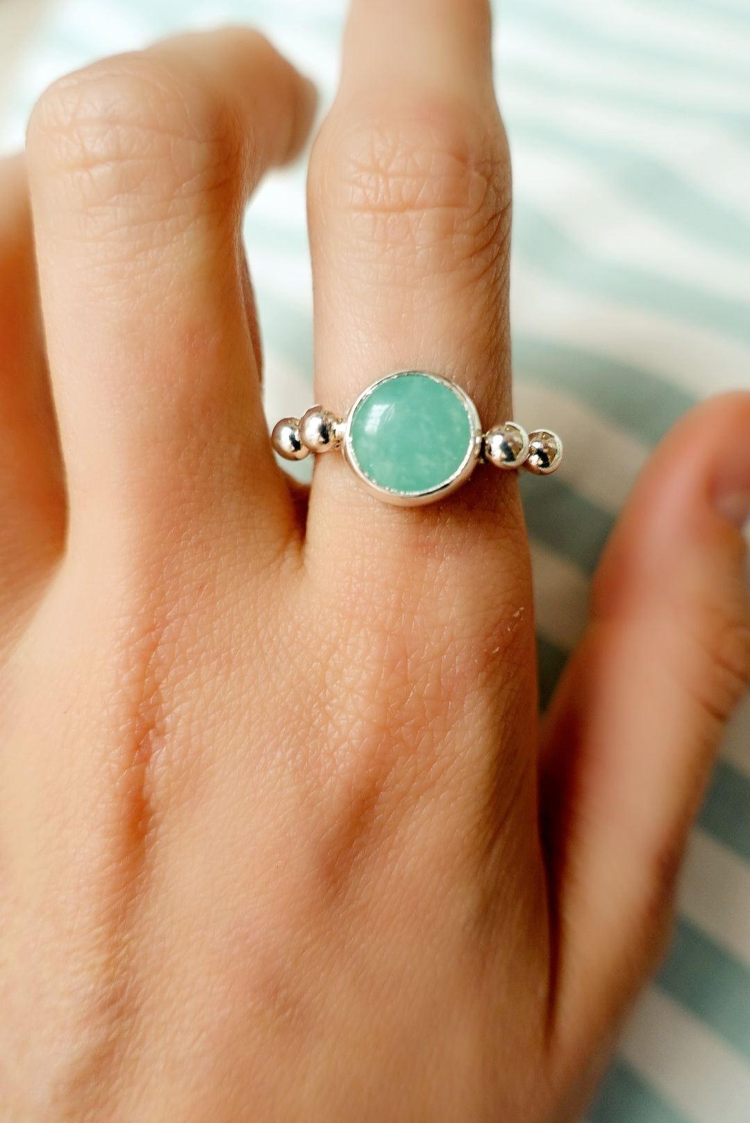 Speckled Stone Ring 2 - Amazonite (round)