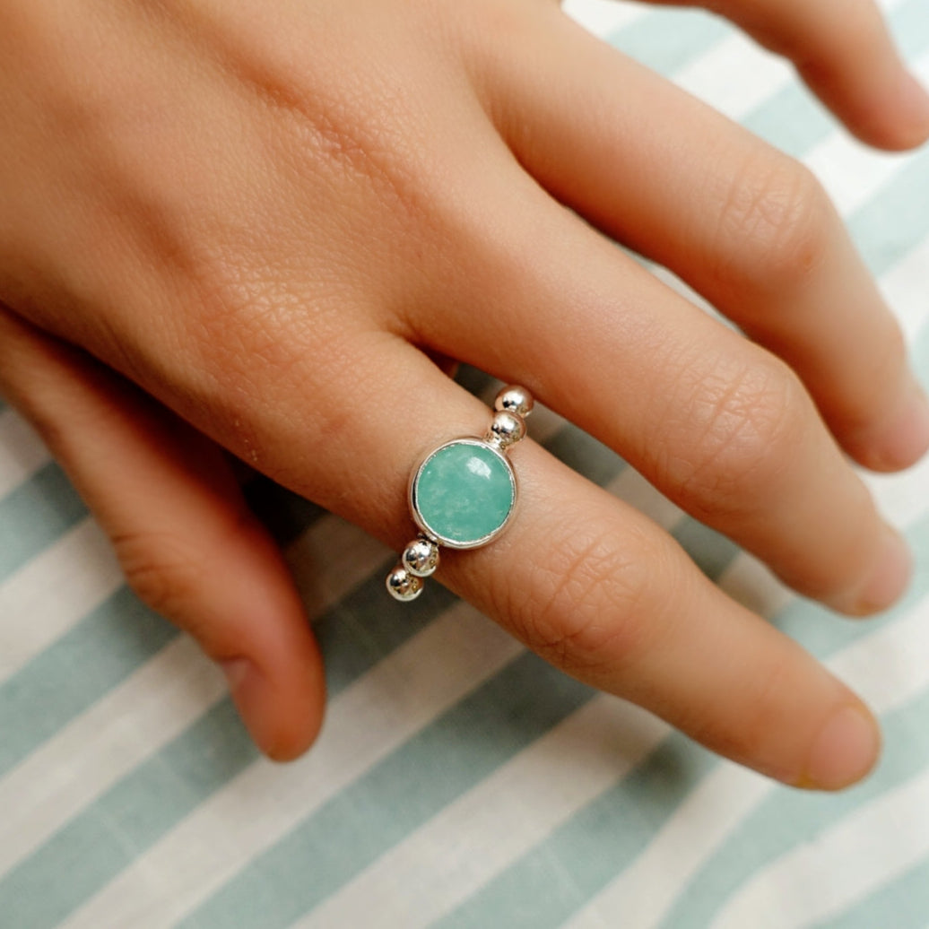 Speckled Stone Ring 2 - Amazonite (round)