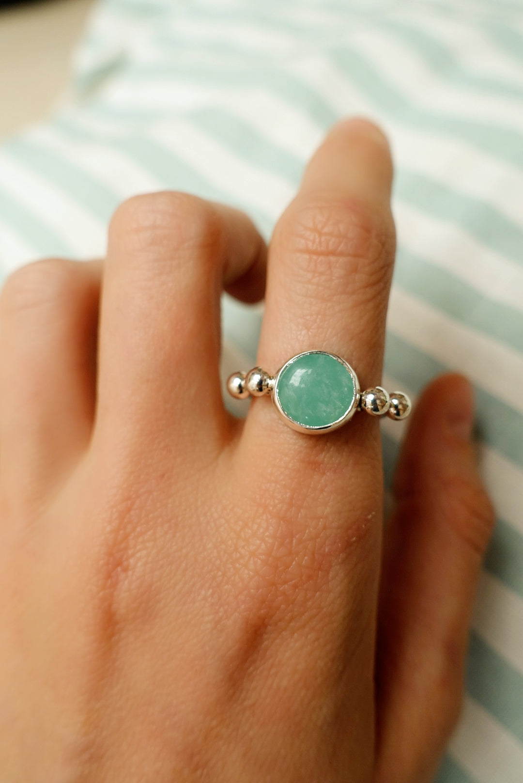 Speckled Stone Ring 2 - Amazonite (round)