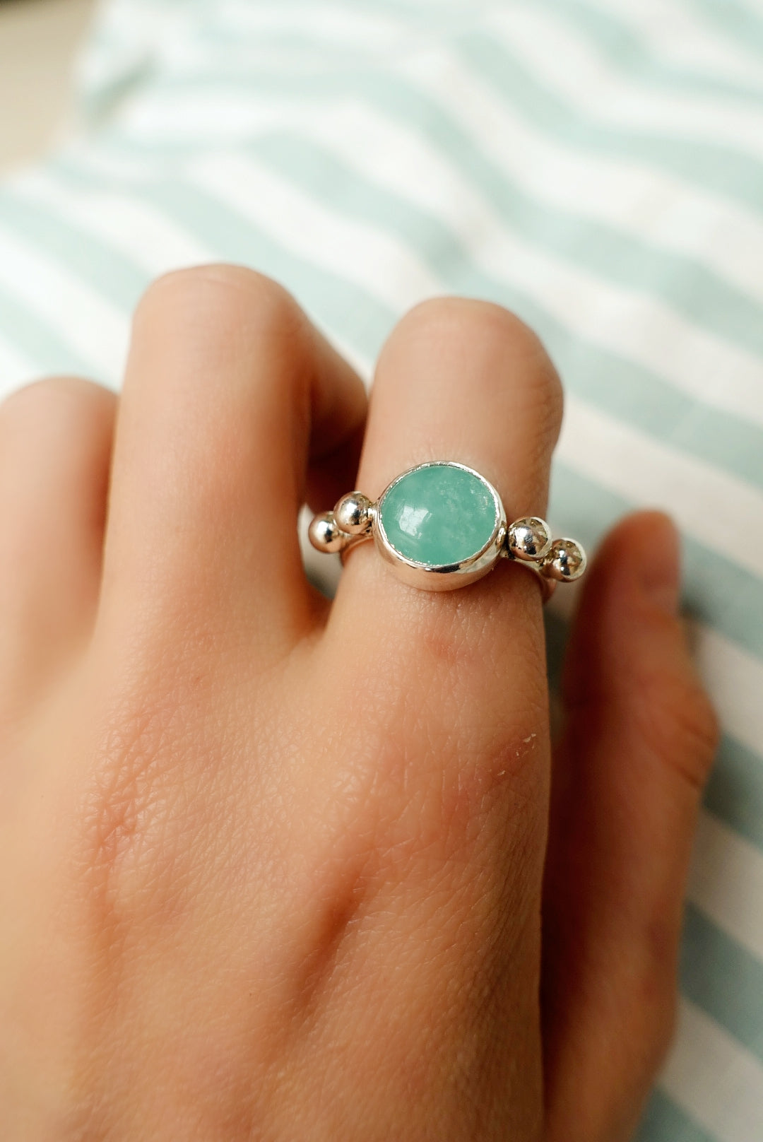 Speckled Stone Ring 2 - Amazonite (round)
