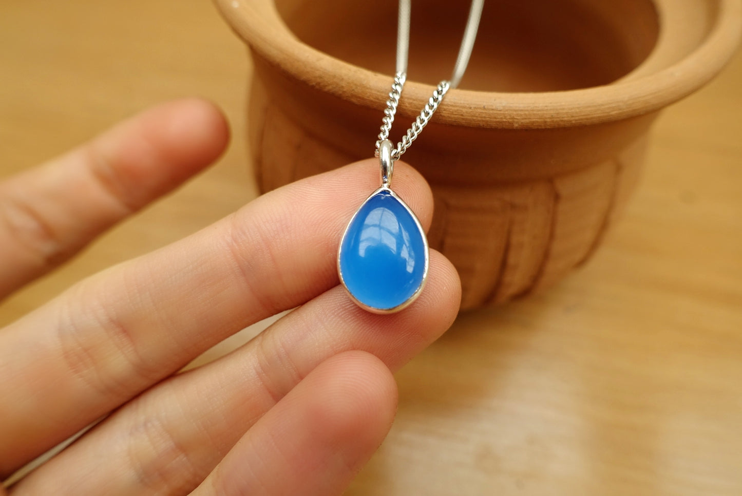 Blue Agate (Teardrop) Gemstone Necklace