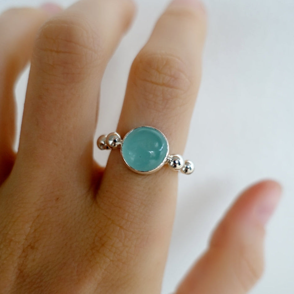 Speckled Stone Ring 2 - Blue Chalcedony (round)