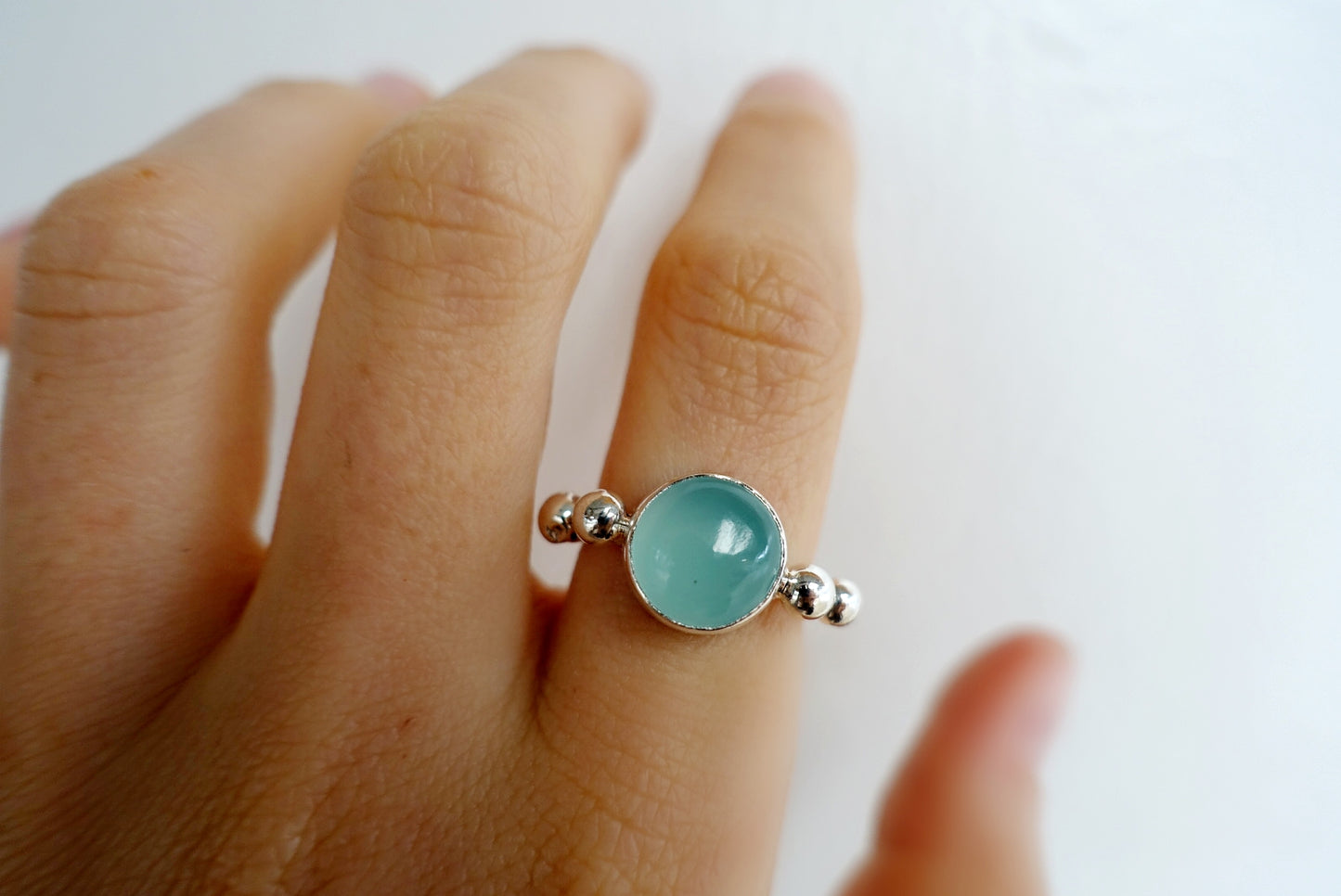 Speckled Stone Ring 2 - Blue Chalcedony (round)