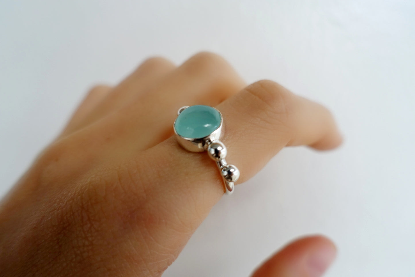 Speckled Stone Ring 2 - Blue Chalcedony (round)