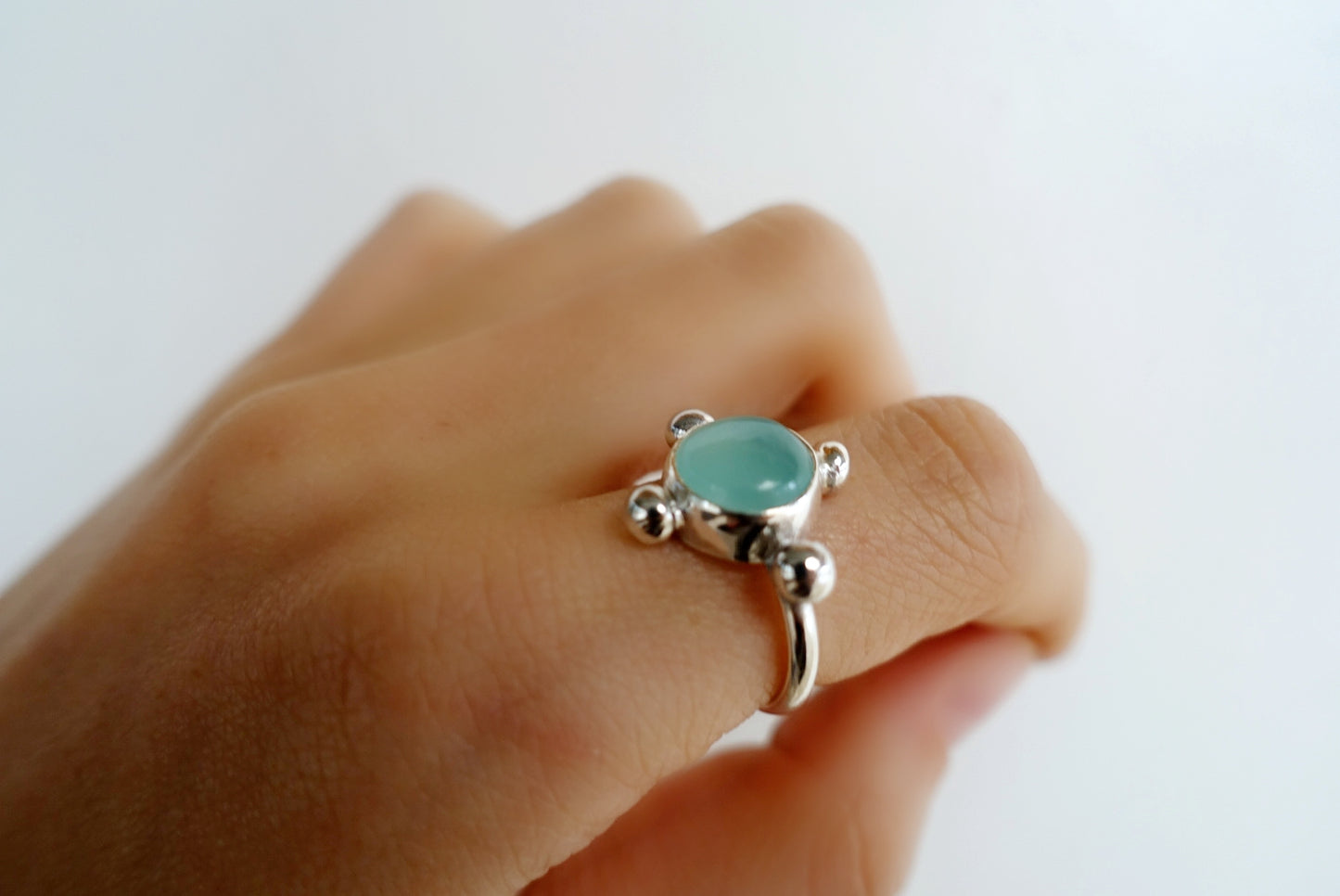 Speckled Stone Ring 3 - Blue Chalcedony (round)