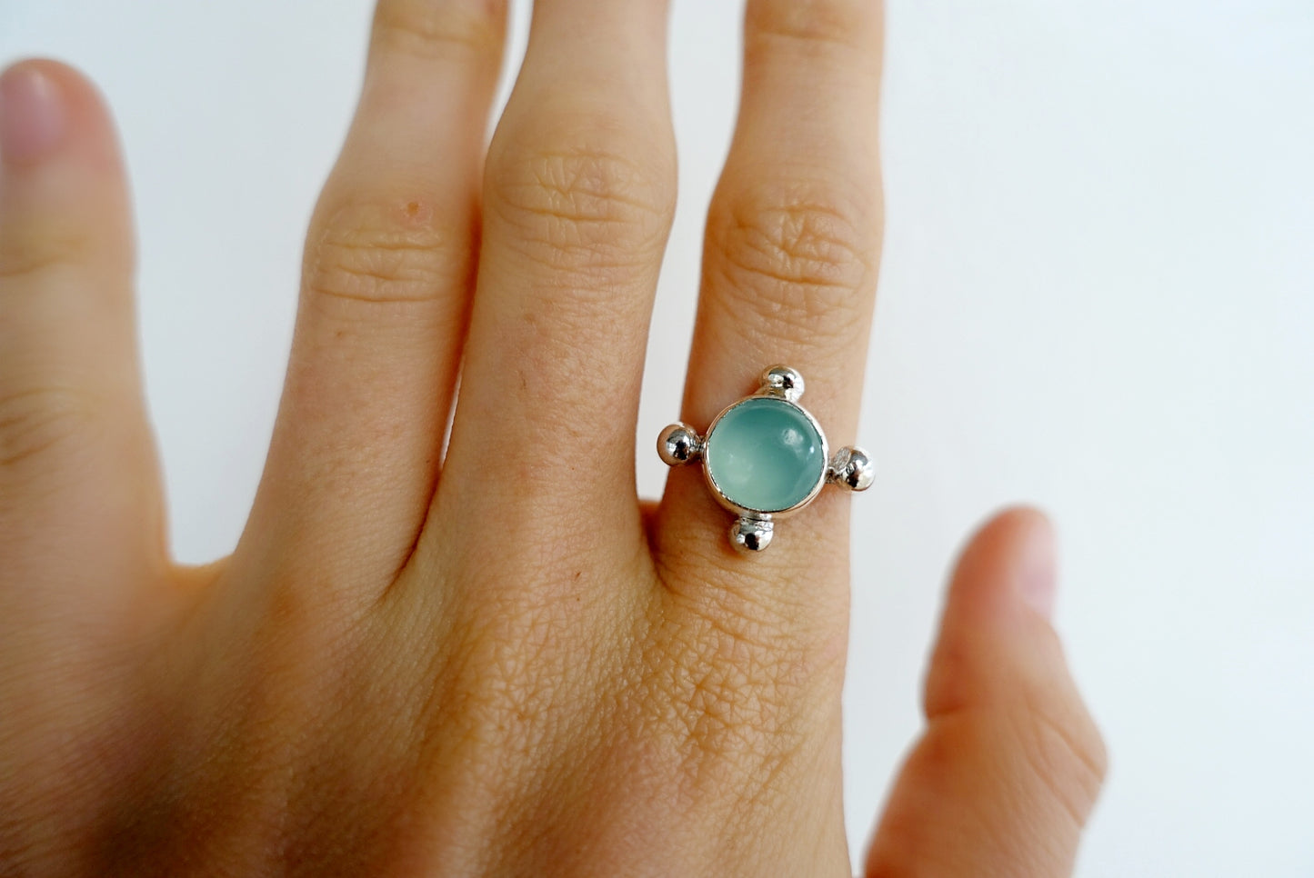 Speckled Stone Ring 3 - Blue Chalcedony (round)