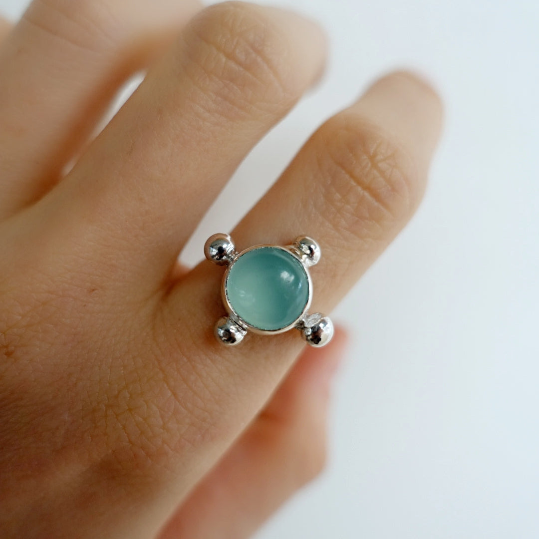 x2 Ring Set: Blue Chalcedony Speckled Ring 3 + Amazonite Speckled Ring 1