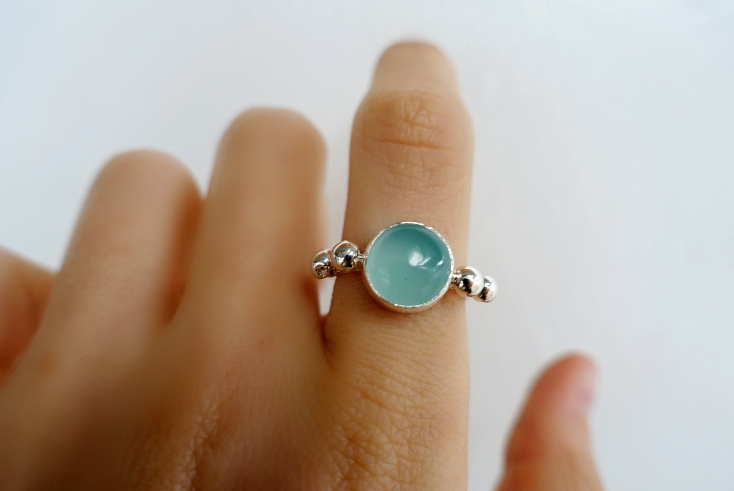 Speckled Stone Ring 2 - Blue Chalcedony (round)