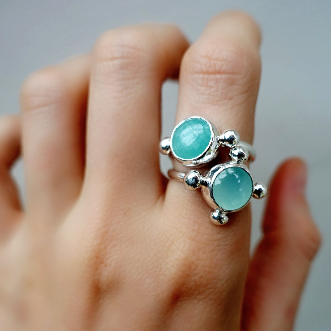 x2 Ring Set: Blue Chalcedony Speckled Ring 3 + Amazonite Speckled Ring 1