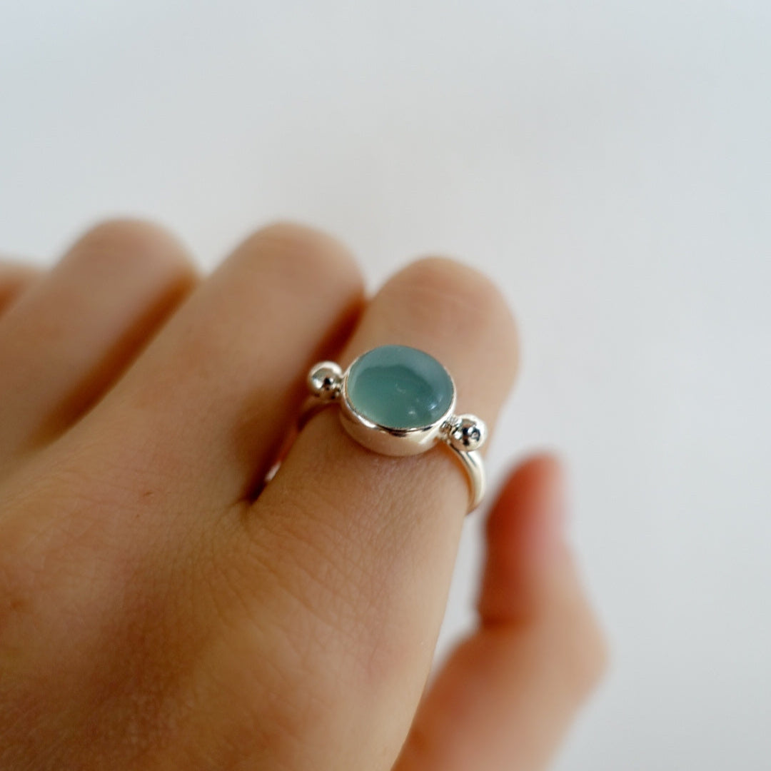 Speckled Stone Ring 1 - Blue Chalcedony (round)