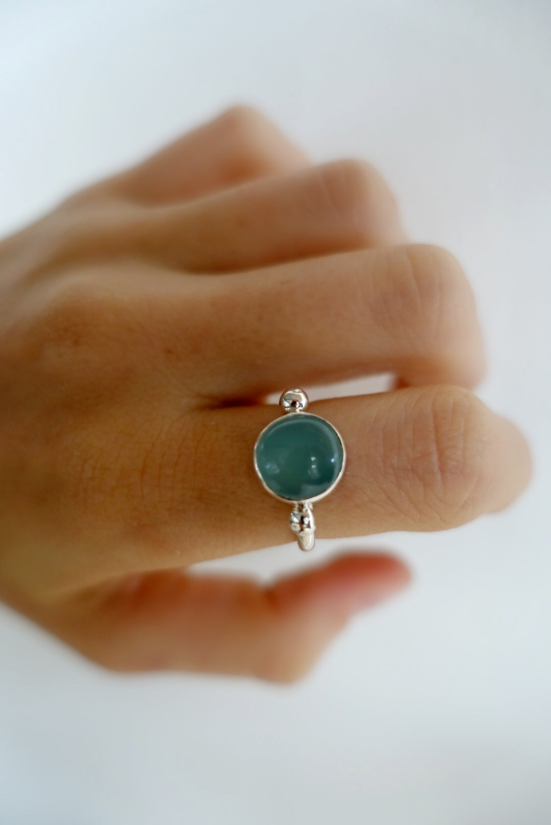 Speckled Stone Ring 1 - Blue Chalcedony (round)
