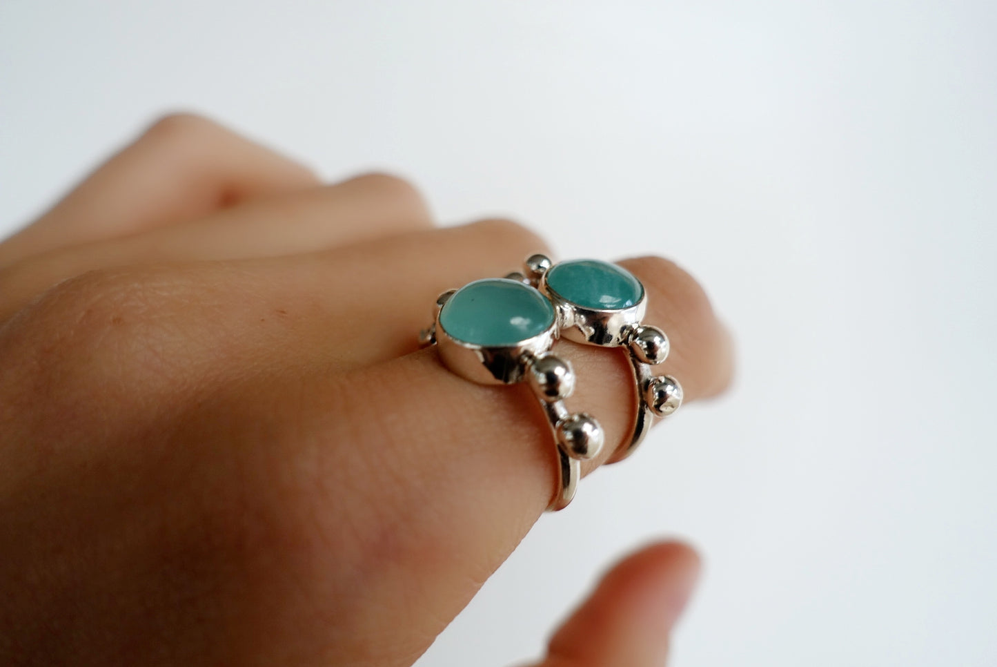 x2 Ring Set: Blue Chalcedony Speckled Ring 2 + Amazonite Speckled Ring 2
