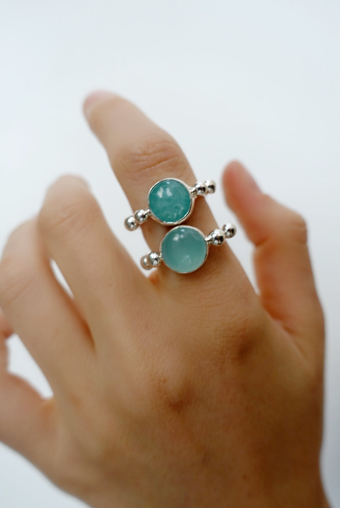x2 Ring Set: Blue Chalcedony Speckled Ring 2 + Amazonite Speckled Ring 2