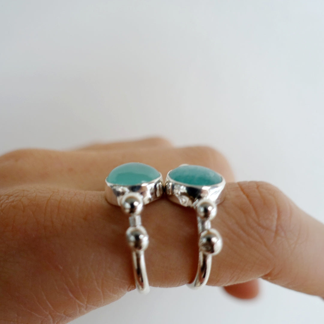 x2 Ring Set: Blue Chalcedony Speckled Ring 2 + Amazonite Speckled Ring 2