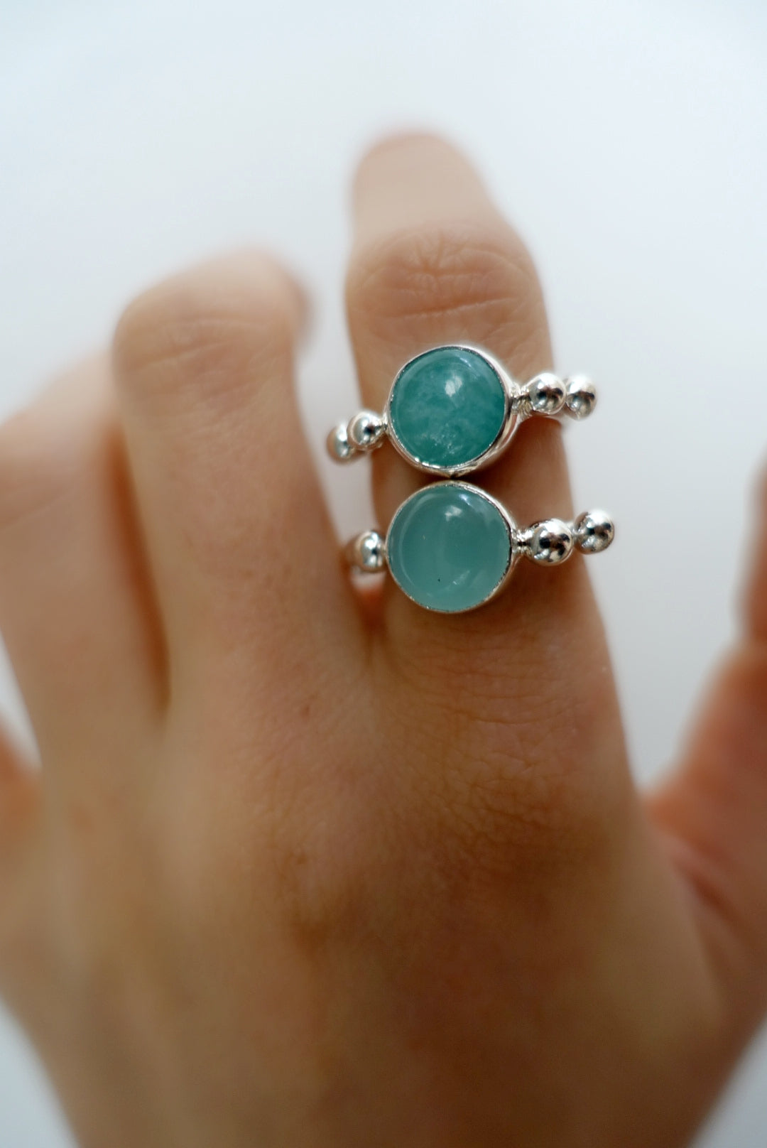 x2 Ring Set: Blue Chalcedony Speckled Ring 2 + Amazonite Speckled Ring 2