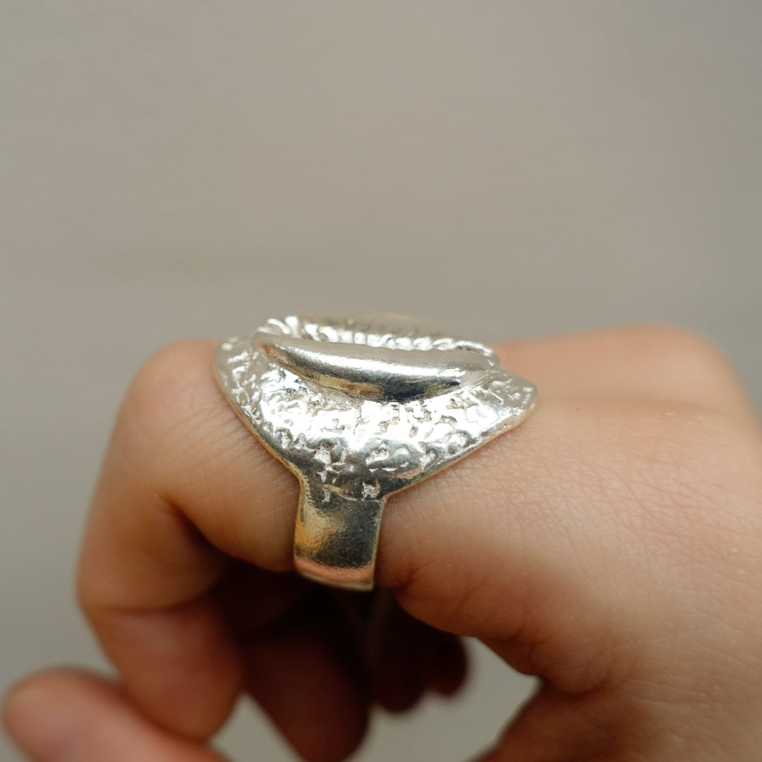 Cowrie Shell on Sand Shield Ring