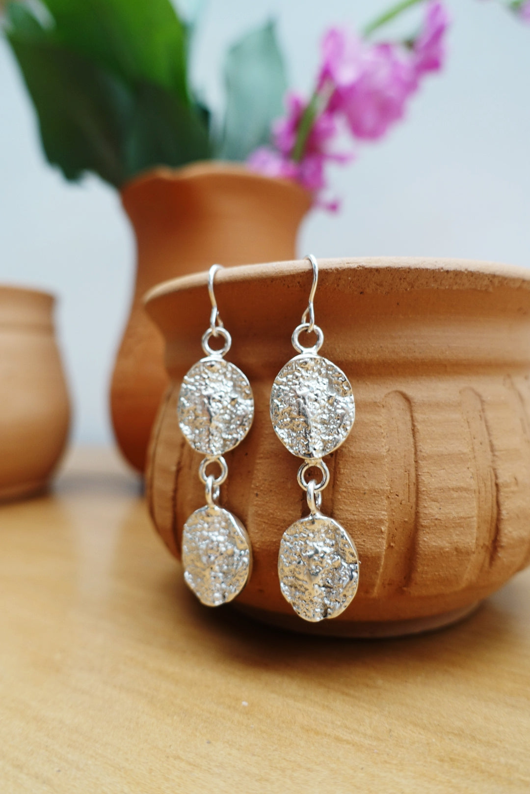 Elephant Skin Double-Drop Earrings
