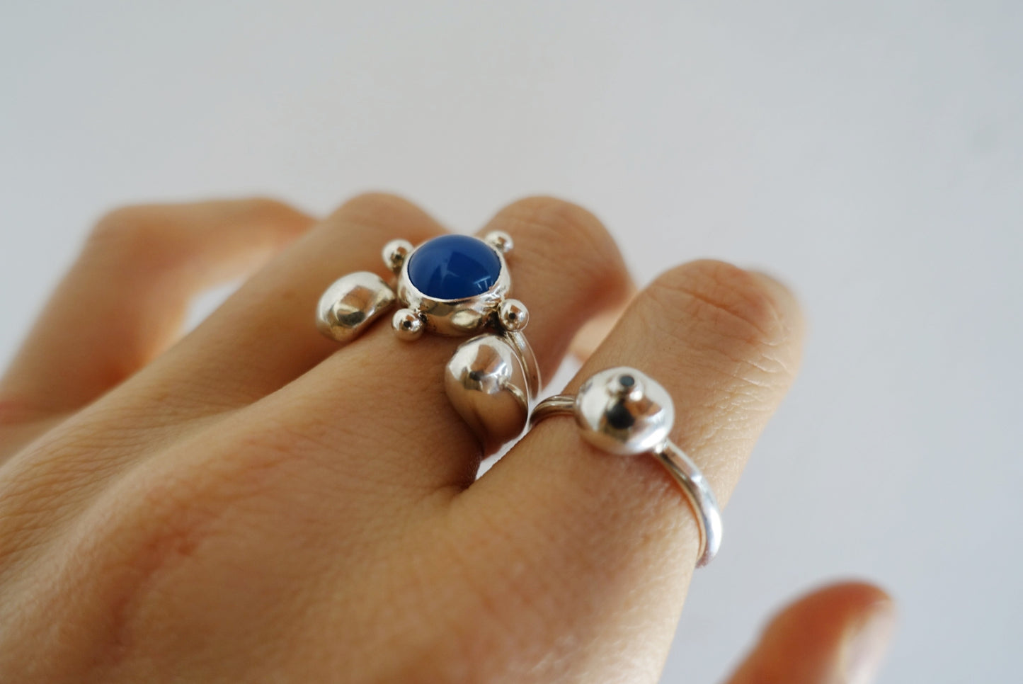 Triple Stack: Tasmin Ring + Blue Agate Speckled Ring (iii) + Crystal Moon Drop Ring