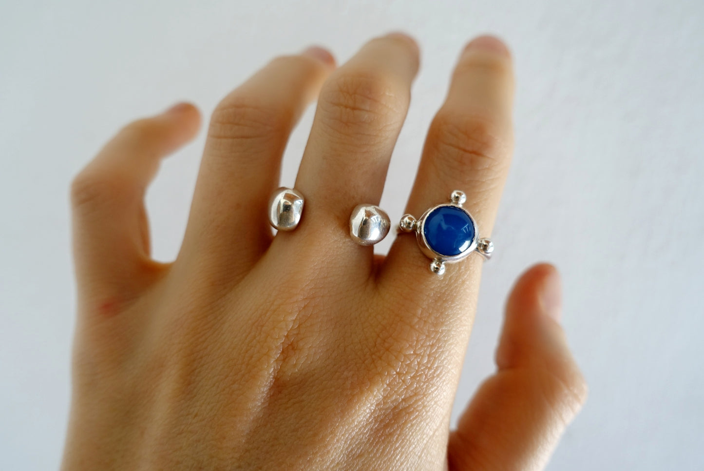 Stacked Rings: Tasmin Ring + Blue Agate Speckled Stone Ring (III)