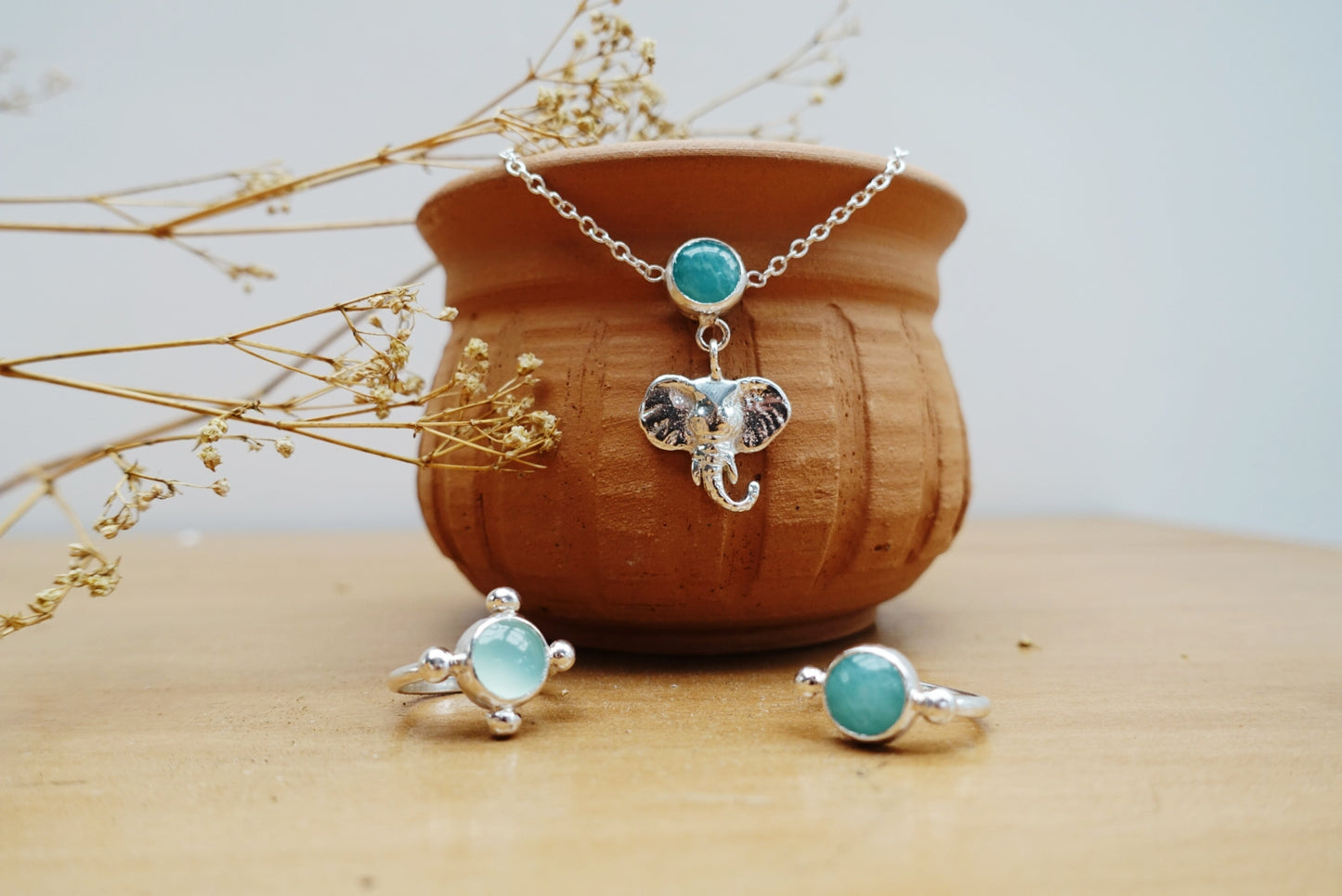 Amazonite Tiba Necklace - Tsavo Elephant Head