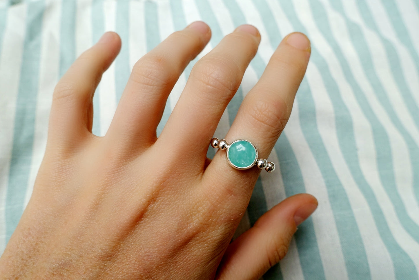 Speckled Stone Ring 2 - Amazonite (round)