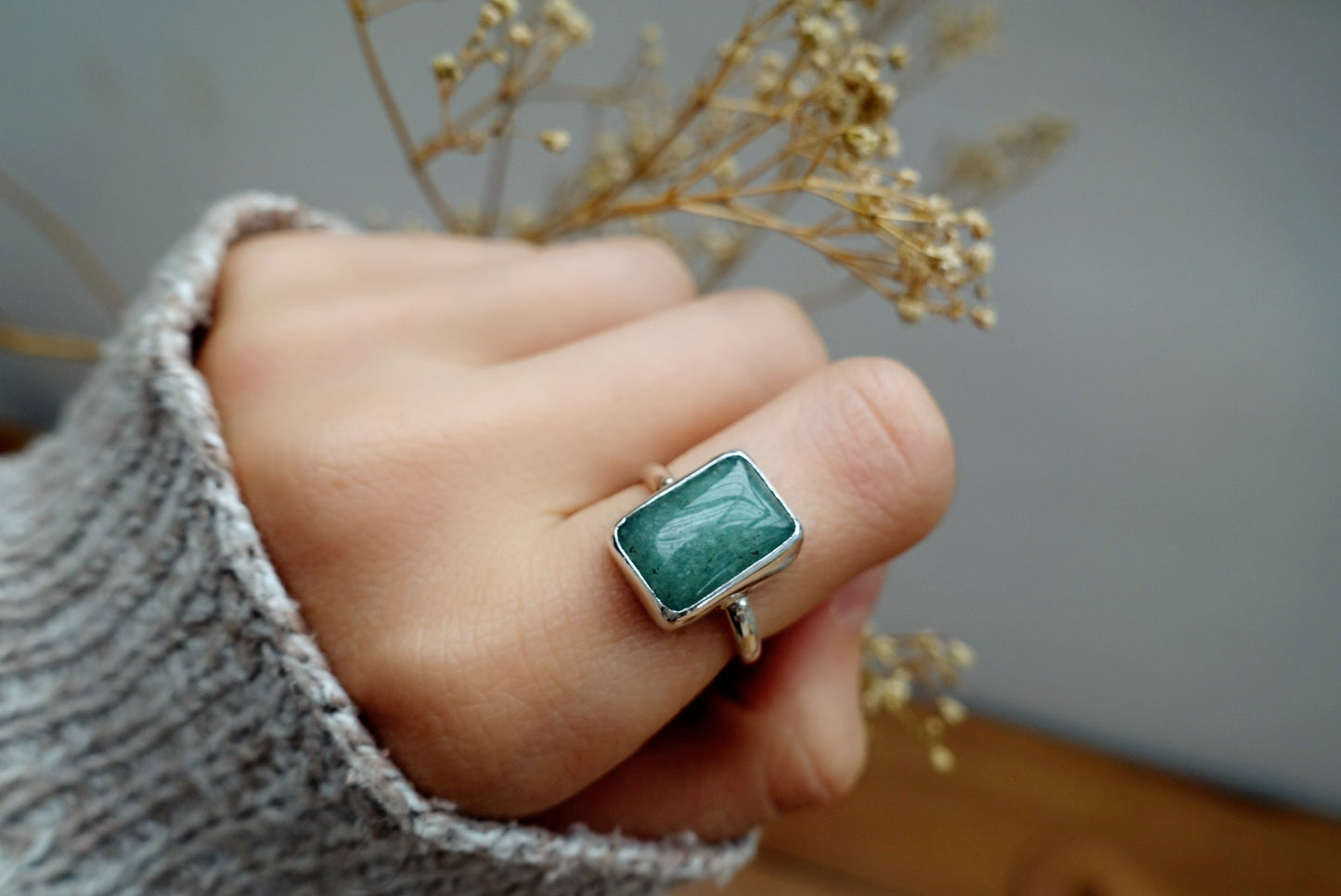 Stone Asilia Ring - (Aventurine square/rectangle)