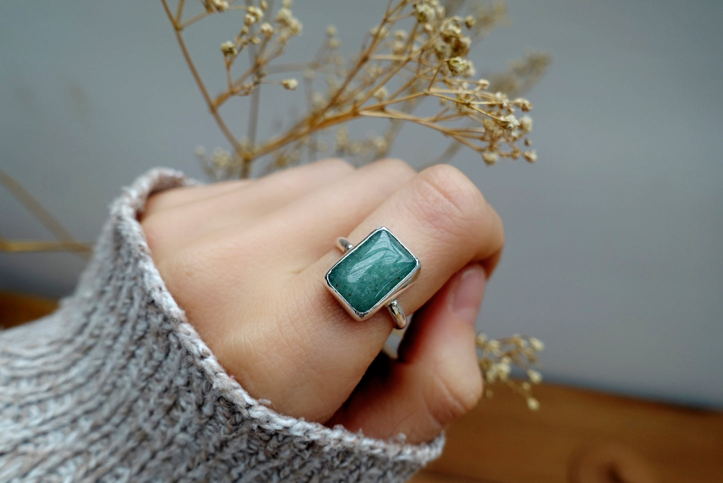 Stone Asilia Ring - (Aventurine square/rectangle)