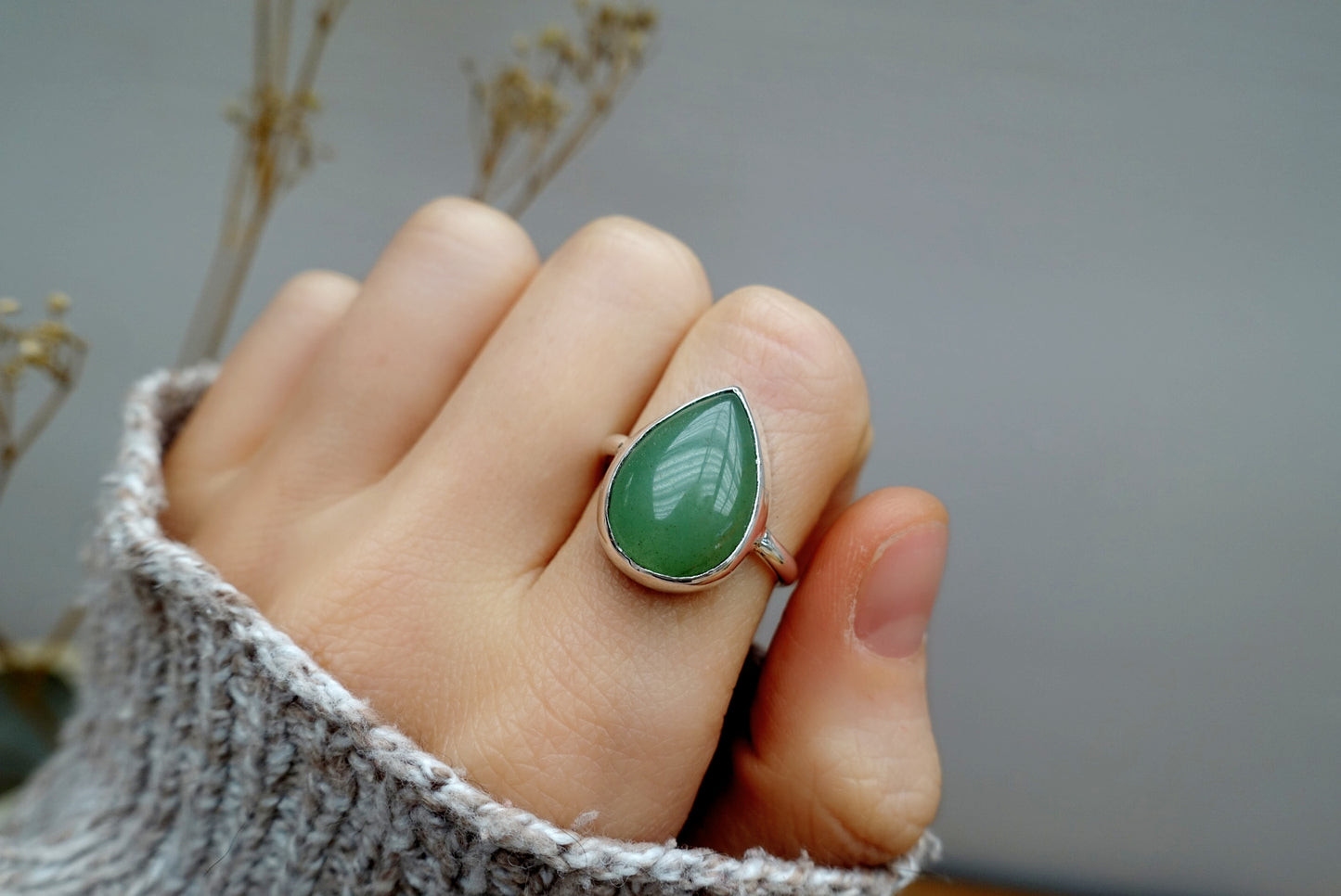 Stone Asilia Ring -  (Aventurine teardrop)