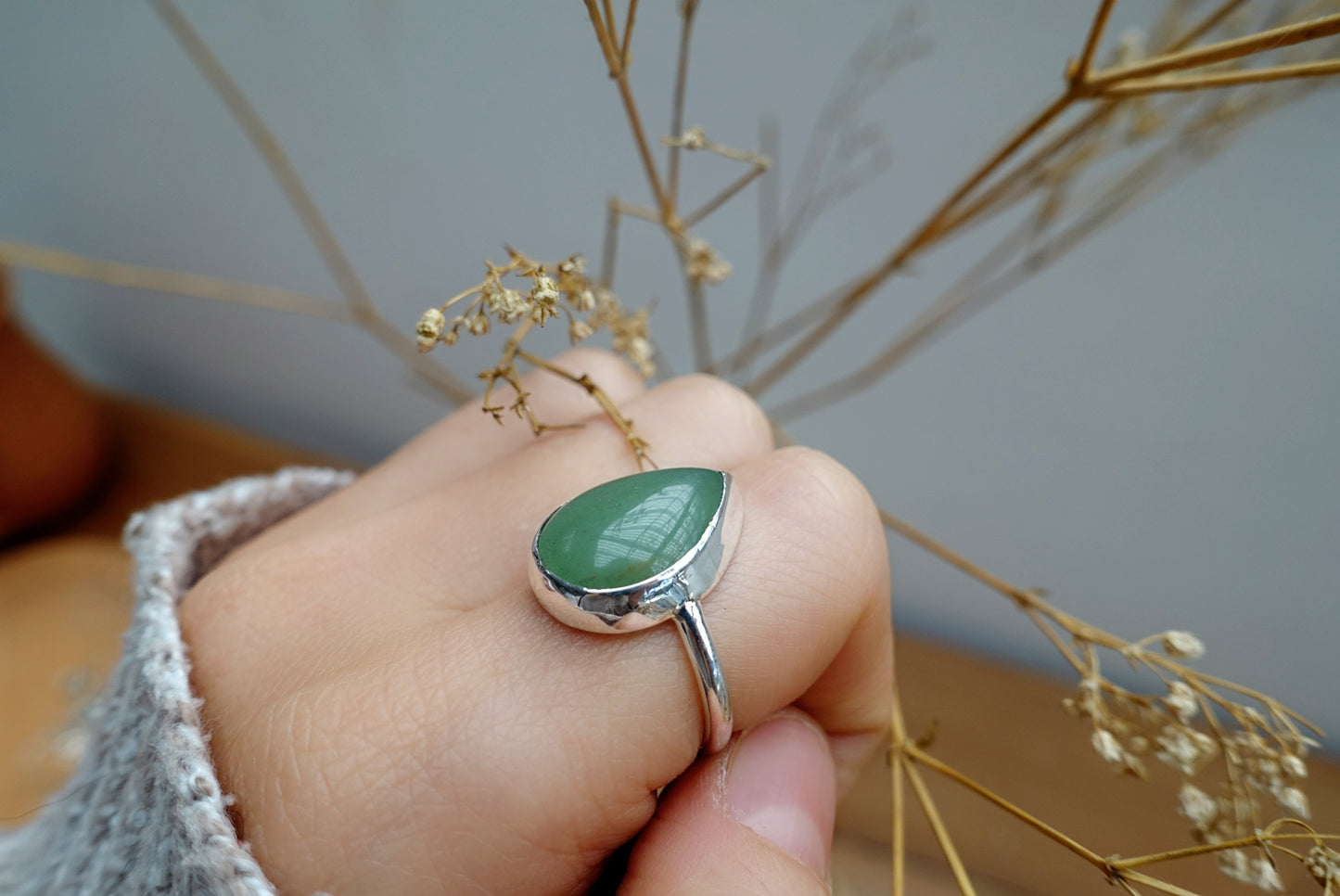 Stone Asilia Ring -  (Aventurine teardrop)