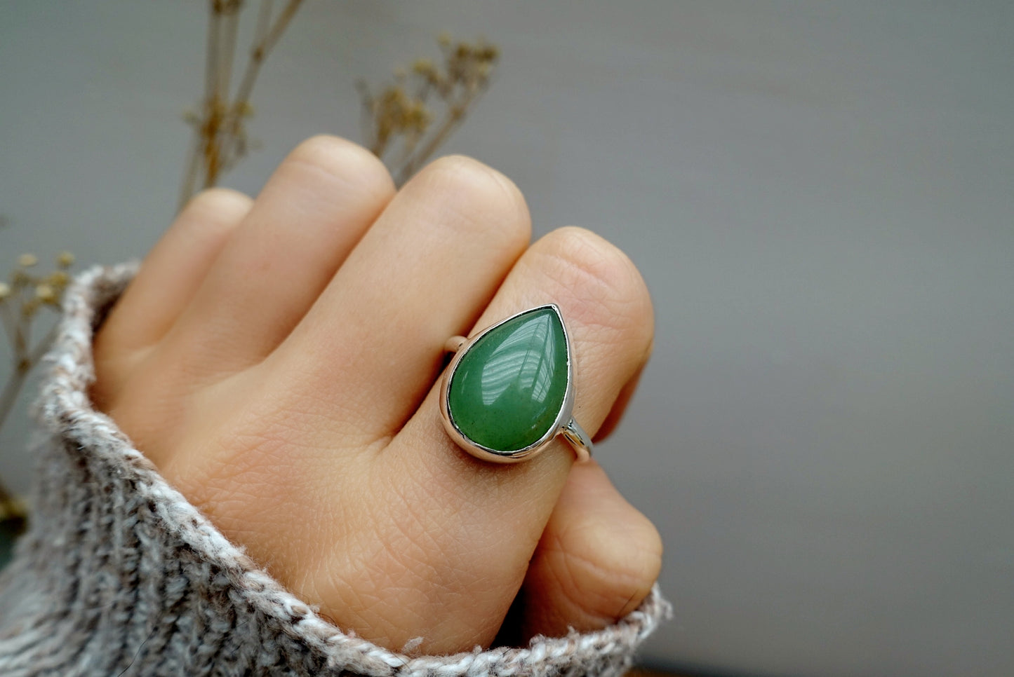 Stone Asilia Ring -  (Aventurine teardrop)