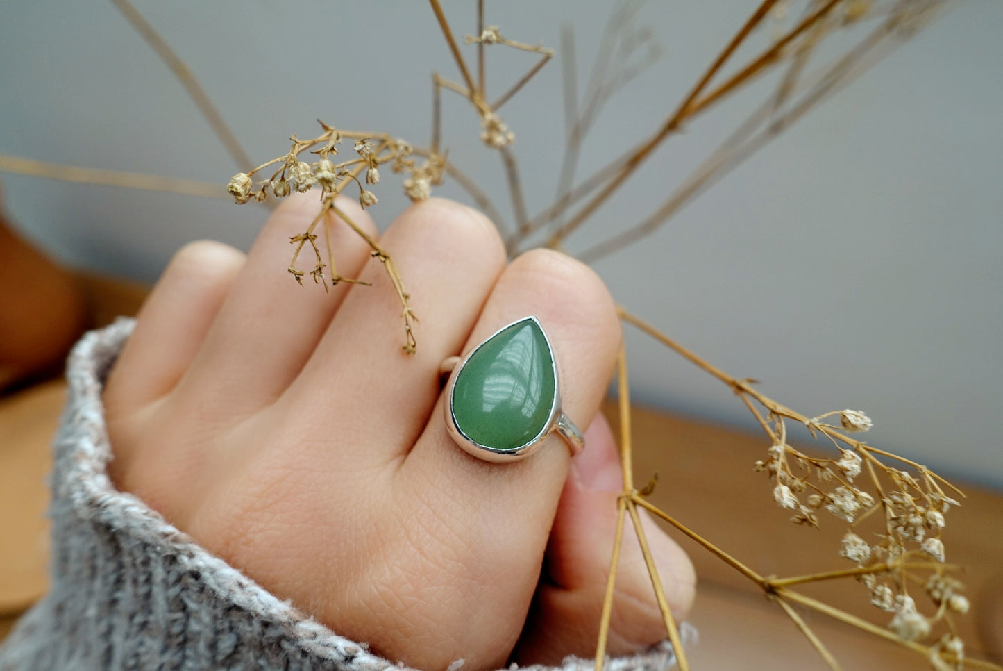 Stone Asilia Ring -  (Aventurine teardrop)