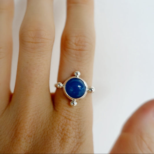 Speckled Stone Ring (III) - Blue Agate (round)