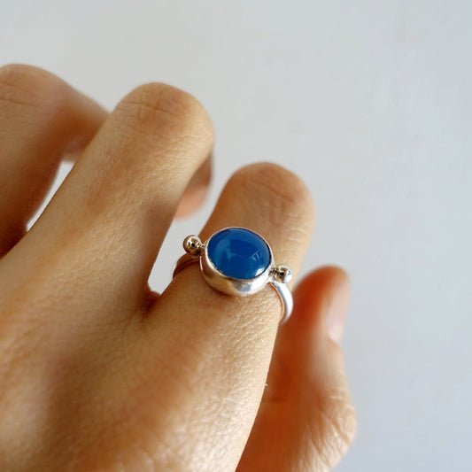 Speckled Stone Ring 1 - Blue Agate (round)