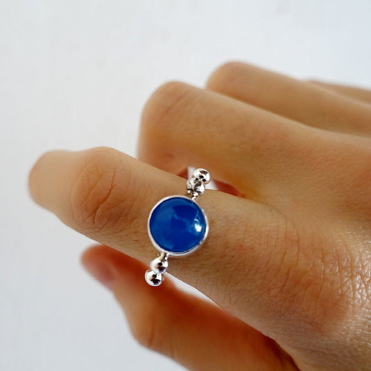 Speckled Stone Ring 2 - Blue Agate (round)