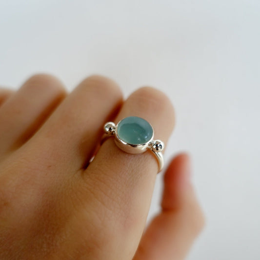Speckled Stone Ring 1 - Blue Chalcedony (round)