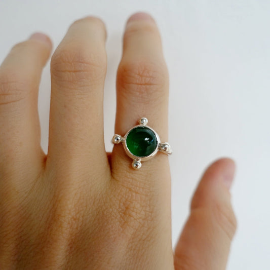 Speckled Stone Ring (III) - Green Agate (round)