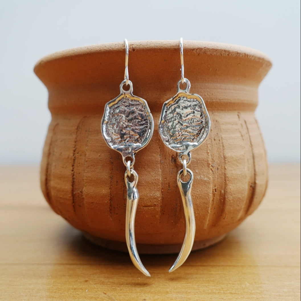 Mara Elephant Footprint + Tusk Earrings