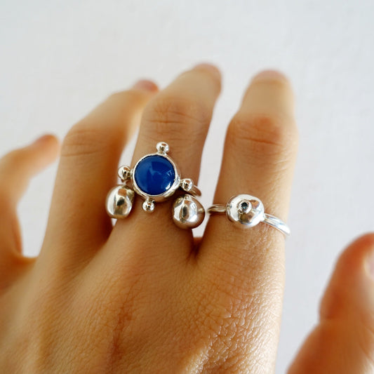 Triple Stack: Tasmin Ring + Blue Agate Speckled Ring (iii) + Crystal Moon Drop Ring