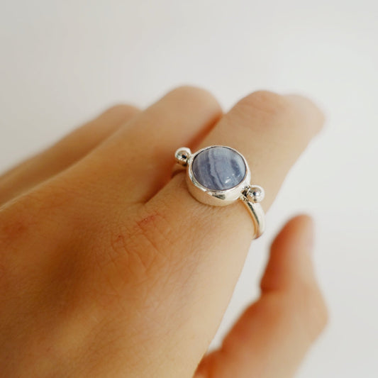 Speckled Stone Ring 1 - (Blue Lace Agate round)