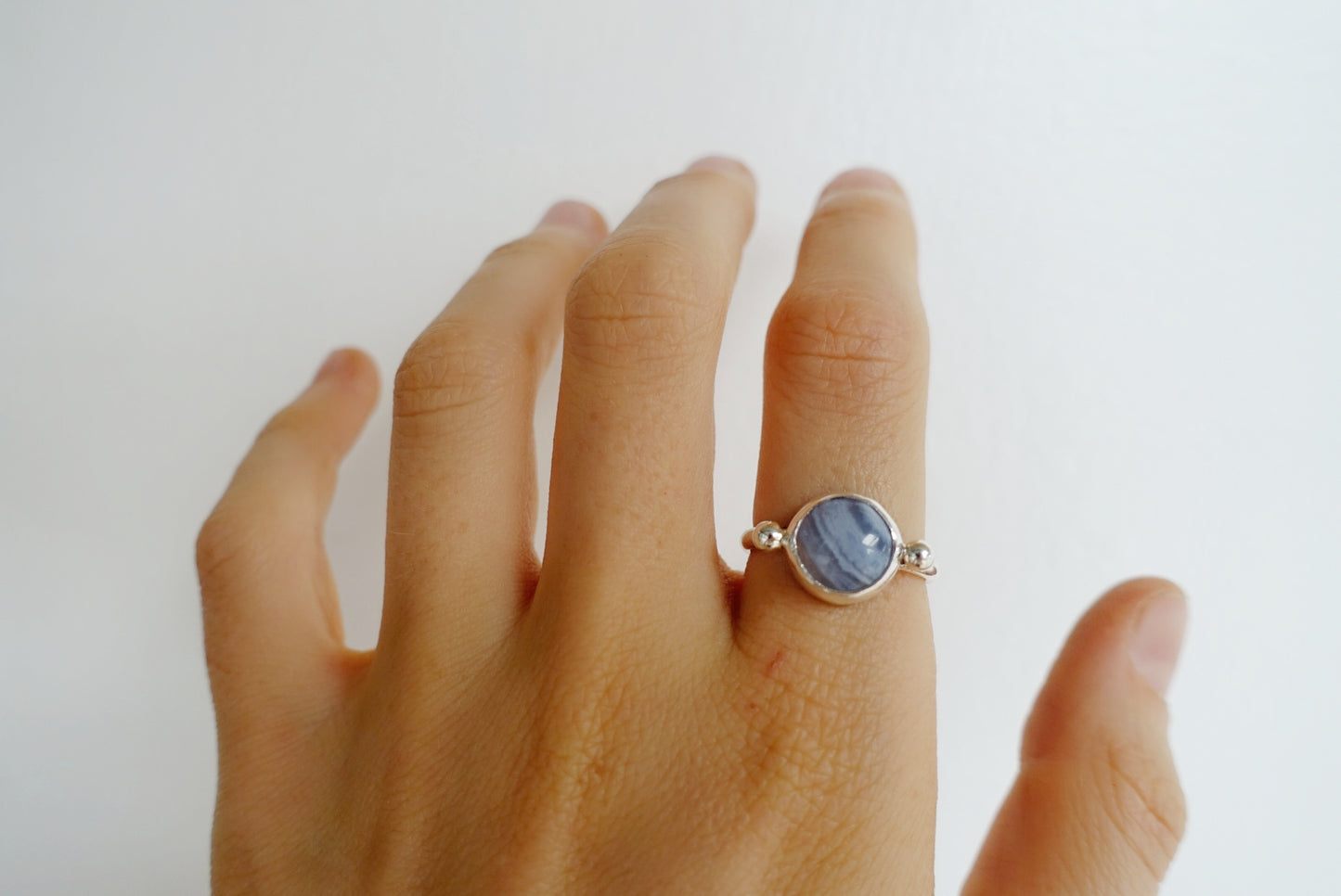 Speckled Stone Ring 1 - (Blue Lace Agate round)