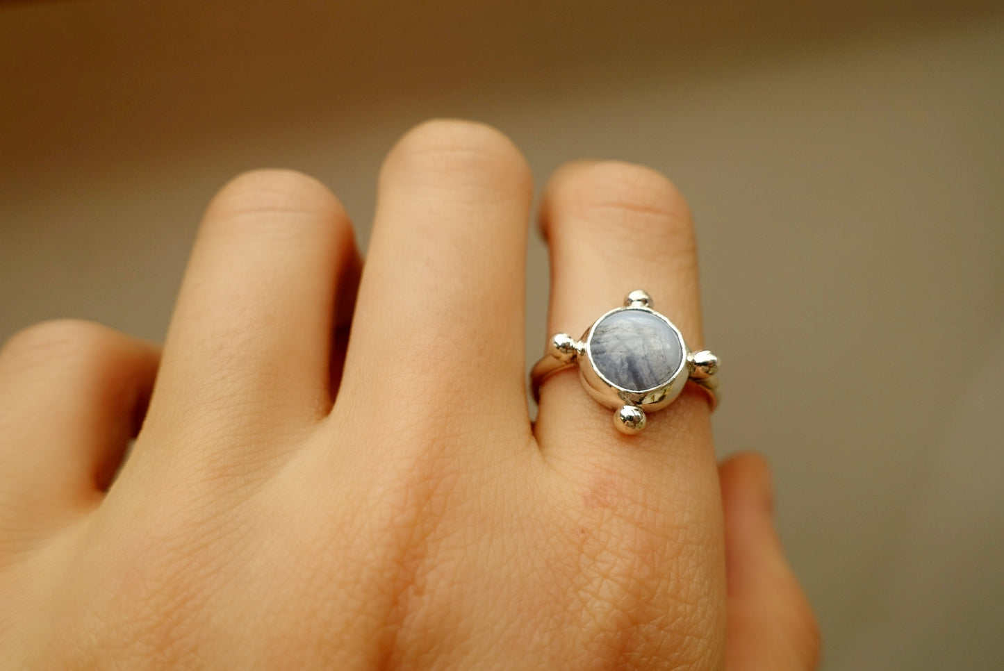 Speckled Stone Ring 3 - (Blue Lace Agate round)