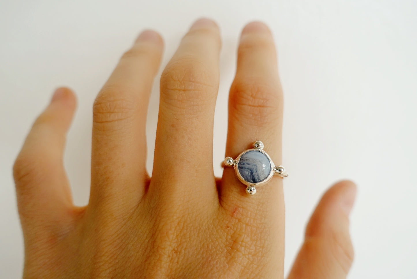 Speckled Stone Ring 3 - (Blue Lace Agate round)