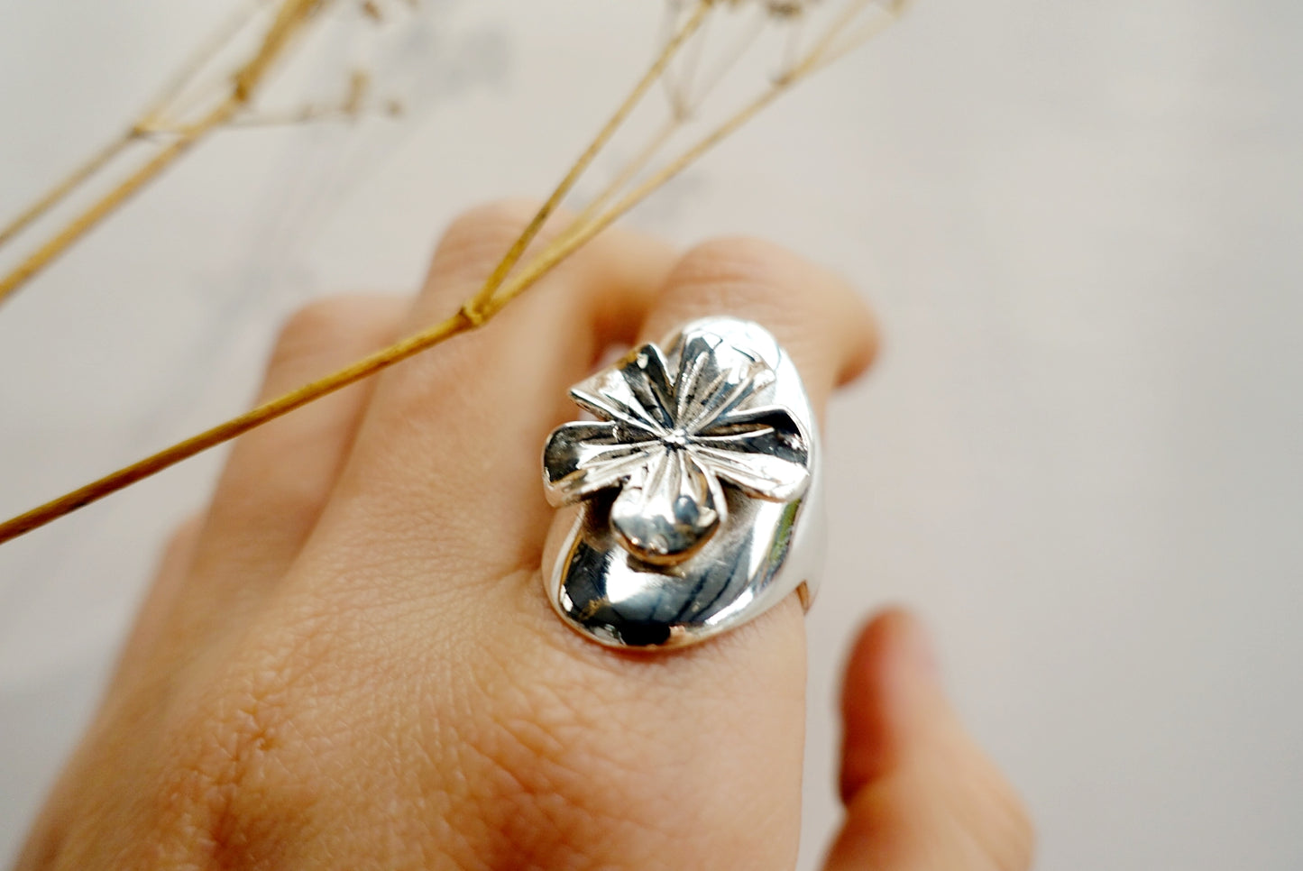 Tropical Flower Shield Ring