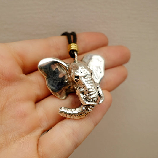 Bull Elephant Head on Black Cord