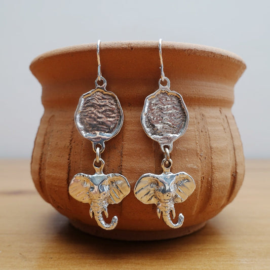 Tsavo Elephant Head + Mara Elephant Footprint Earrings